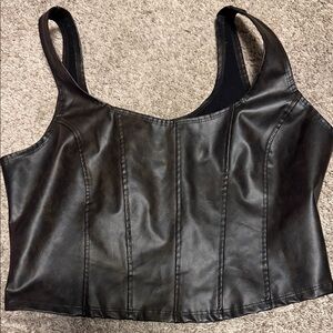 Sleek Black Leather Crop Top